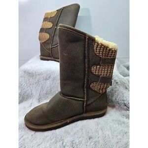 Bearpaw Women's Brown Suede Knit Trim‎ Buckle Strap Winter Boots US 7
